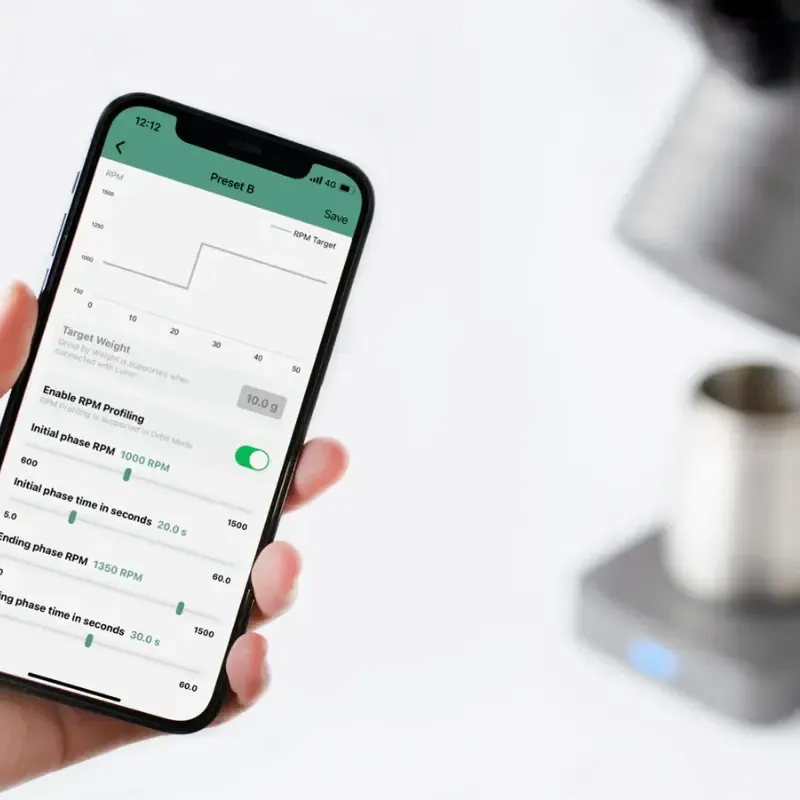 Phone showing the Acaia Grinder App