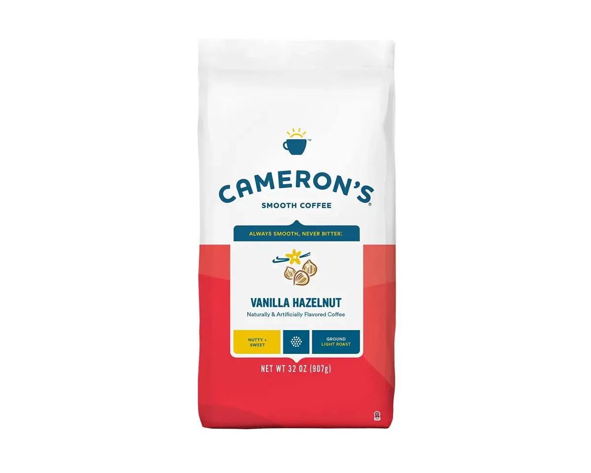 Cameron's Coffee Vanilla Hazelnut Flavored Whole Bean Coffee, Light Roast