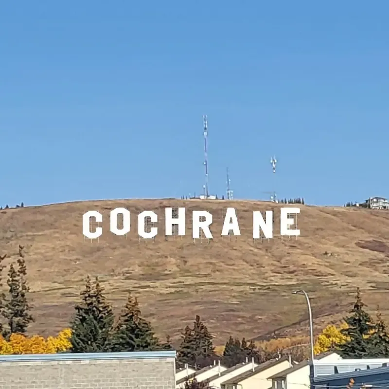 Cochrane sgn on a hill like the hollywood sign in california
