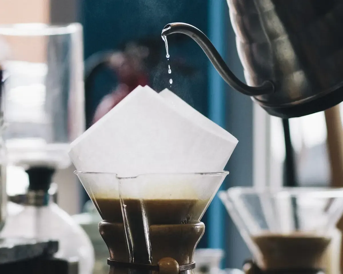 water being poured into for a pour-over coffee