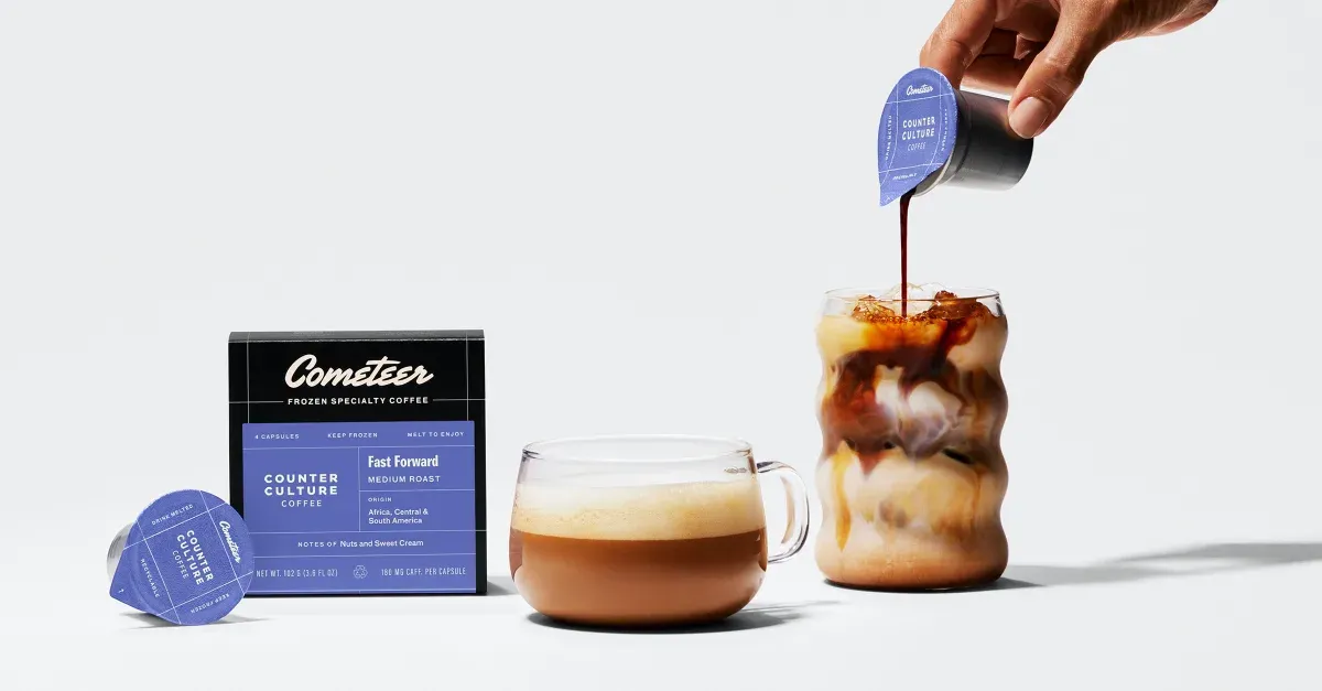 Pouring cometeer liquid into a cup