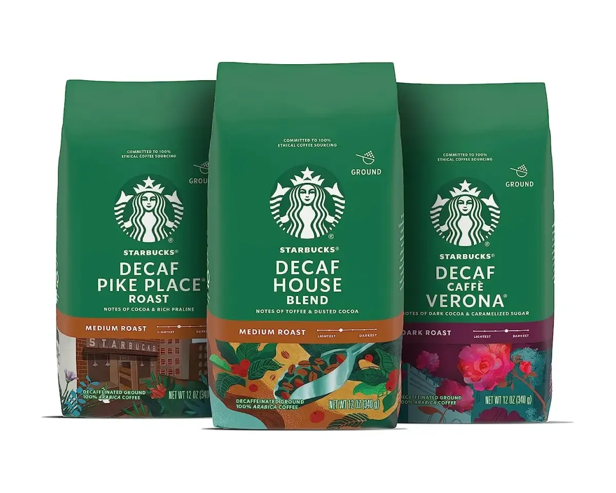Starbucks medium and dark roast decaf ground coffee