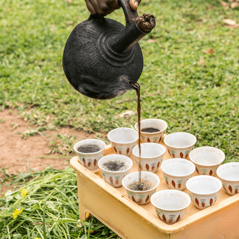 African coffee being poured in cups