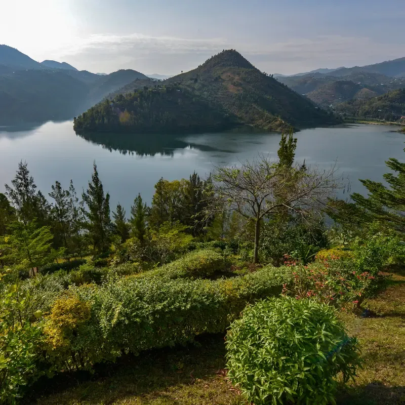Rwanda Wilderness - a lake surrounded by hills