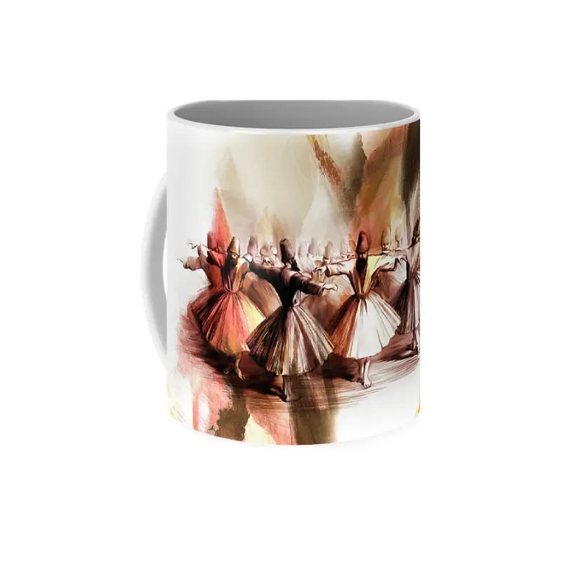 Dancers spinning in a circle on a coffee mug