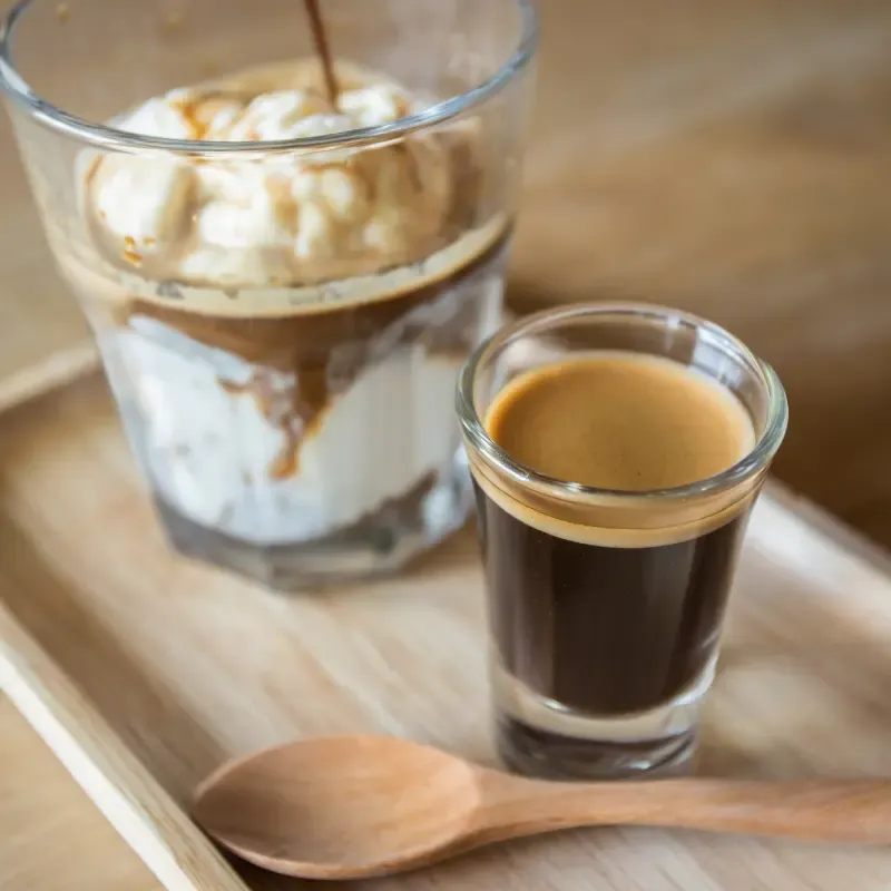 Ice cream in a bowl and espresso cup