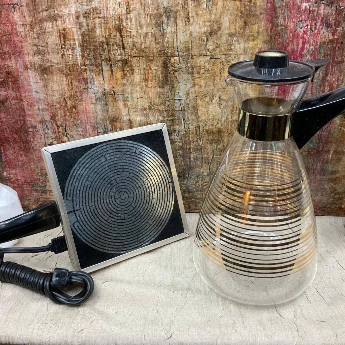 Vintage Pyrex Coffee Carafe with Warming Trivet