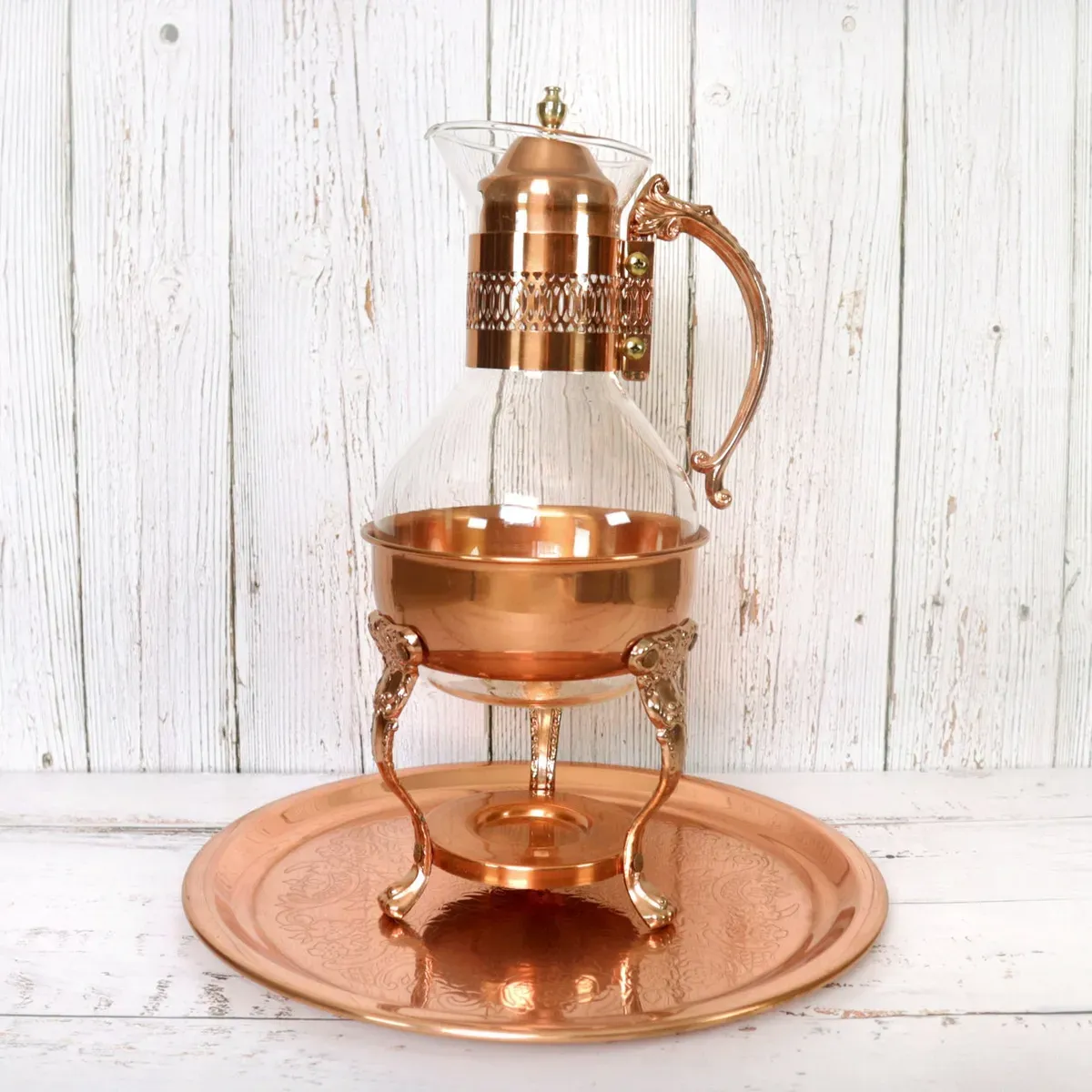 Vintage Copper & Blown Glass Coffee Carafe
