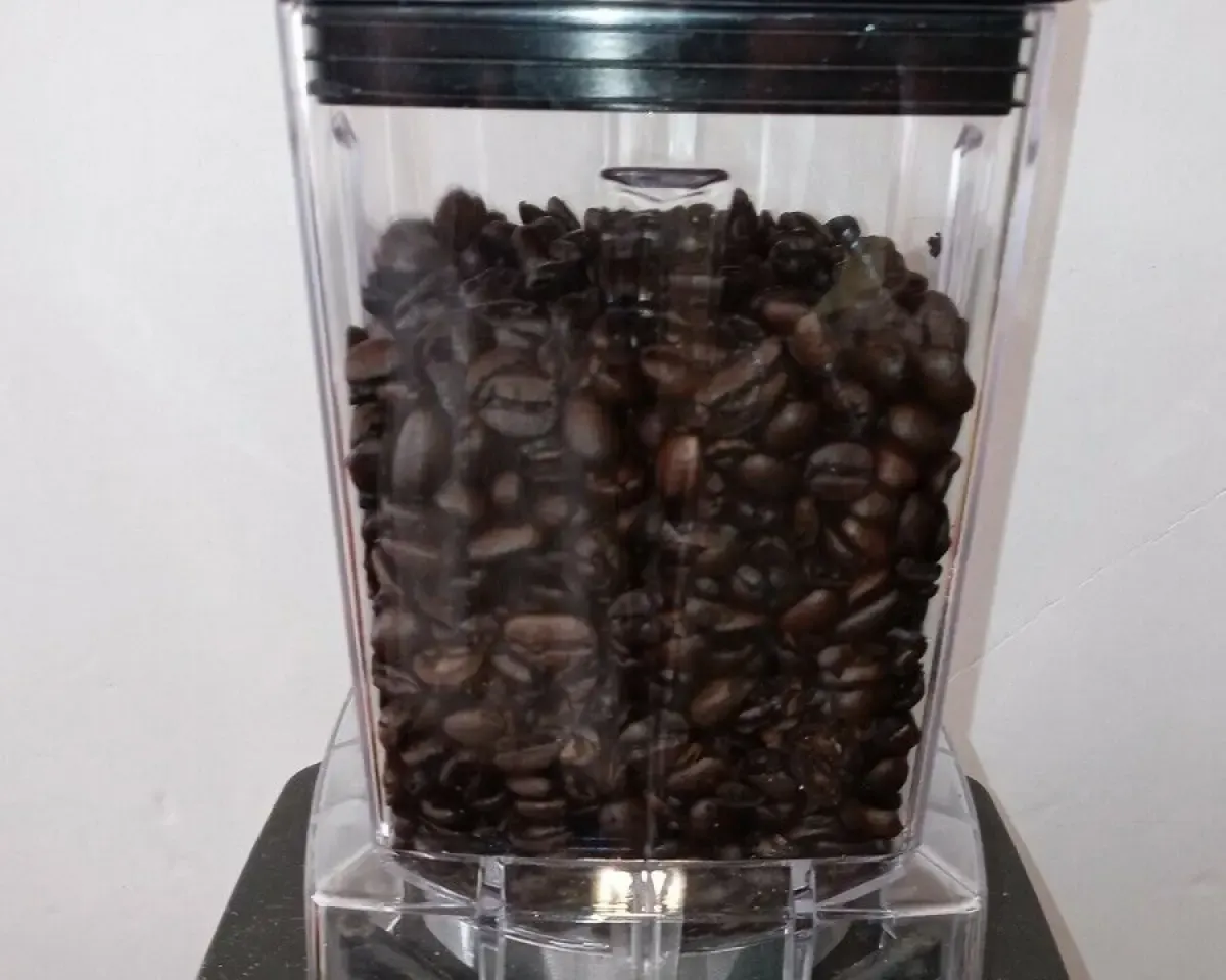 Vitamix grinder filled with coffee beans