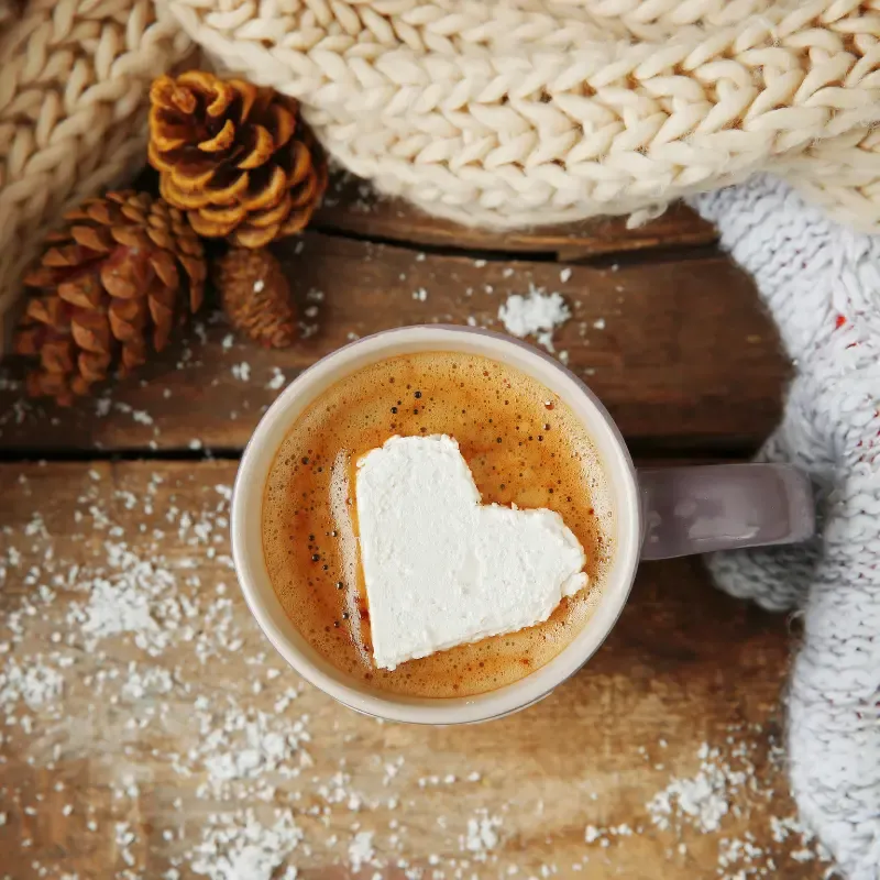 Coffee cup with a heart shaped marshmallow