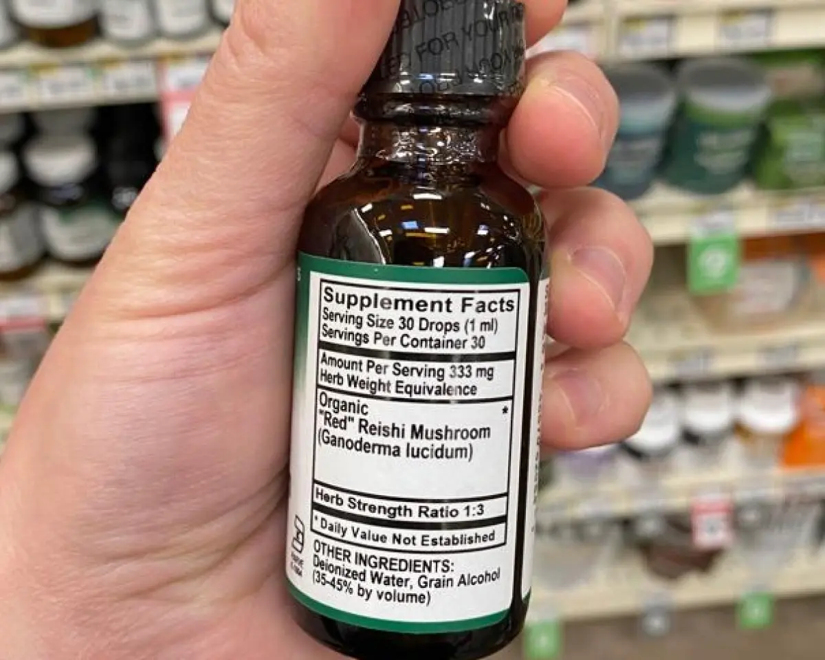 Ingredient list of a mushroom supplement tincture