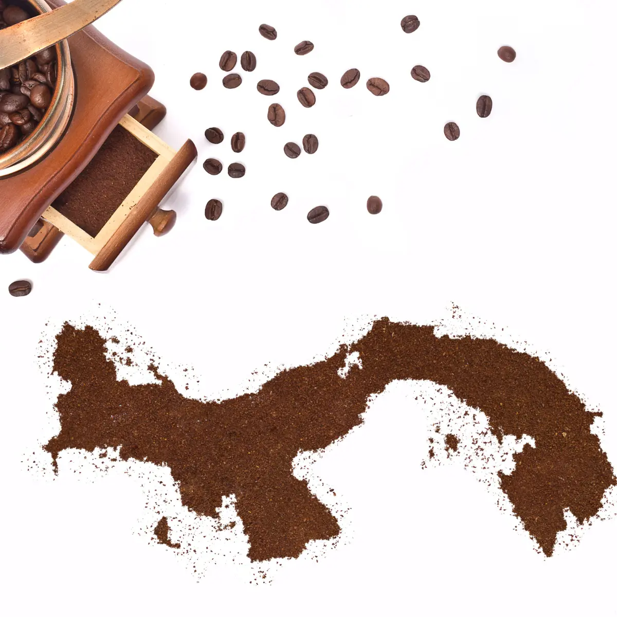 coffee grinds forming the geographic shape of the Panama