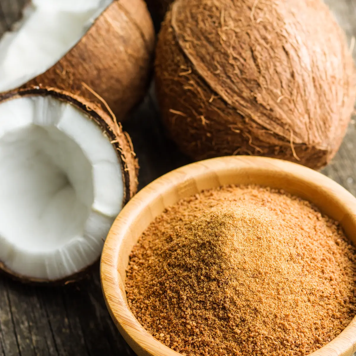 coconut sugar with coconuts