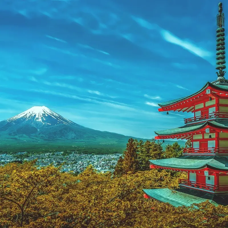 Mount Fiji with a Japanese temple
