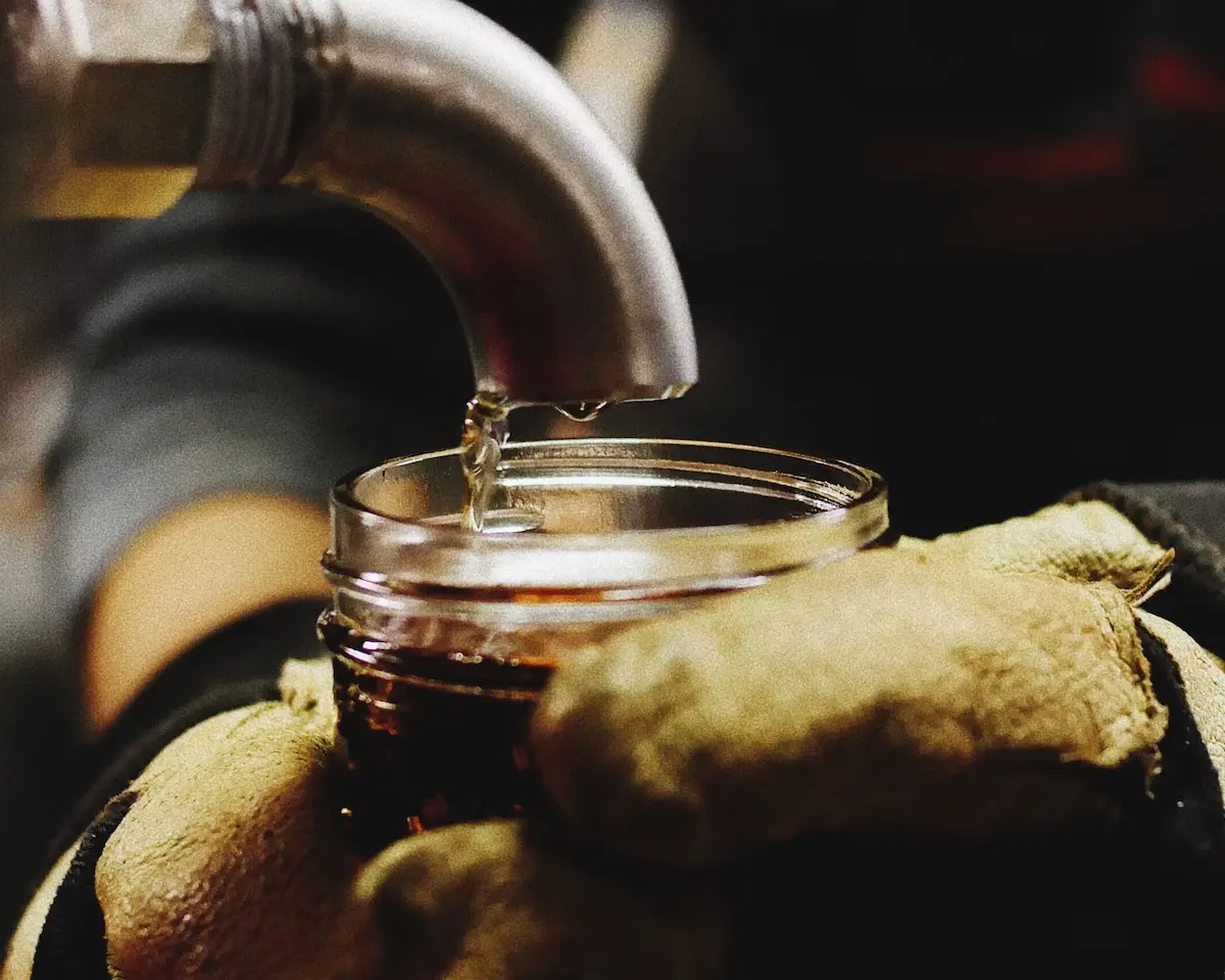 Maple syrup farmer collecting syrup from a barrel