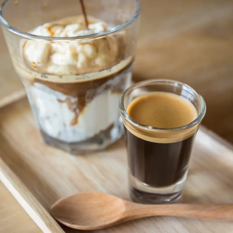Ice cream in a bowl and espresso cup