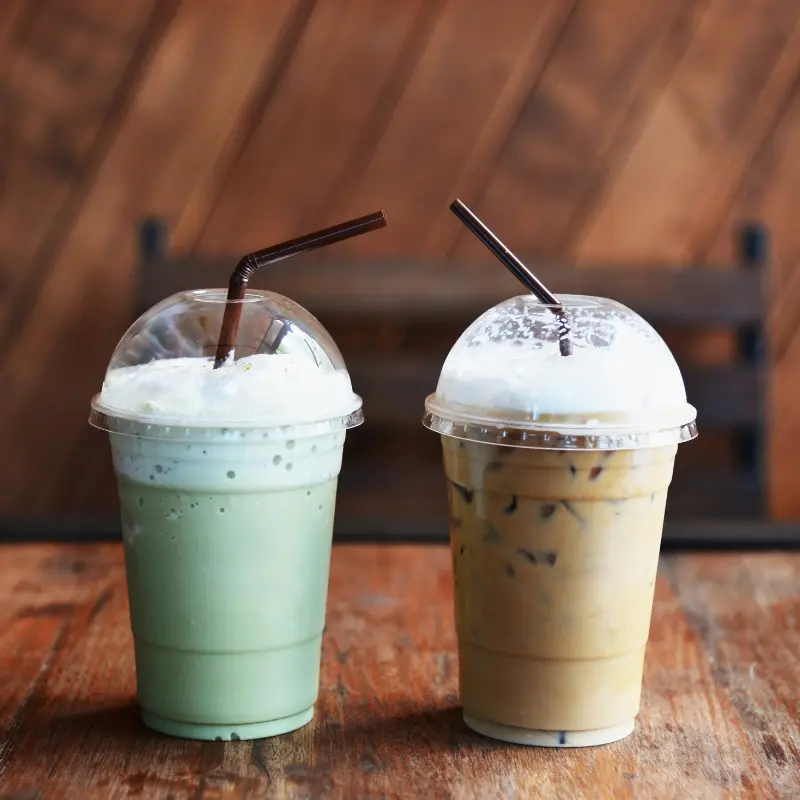 mint frozen coffee frappe with a chocolate coffee frappe
