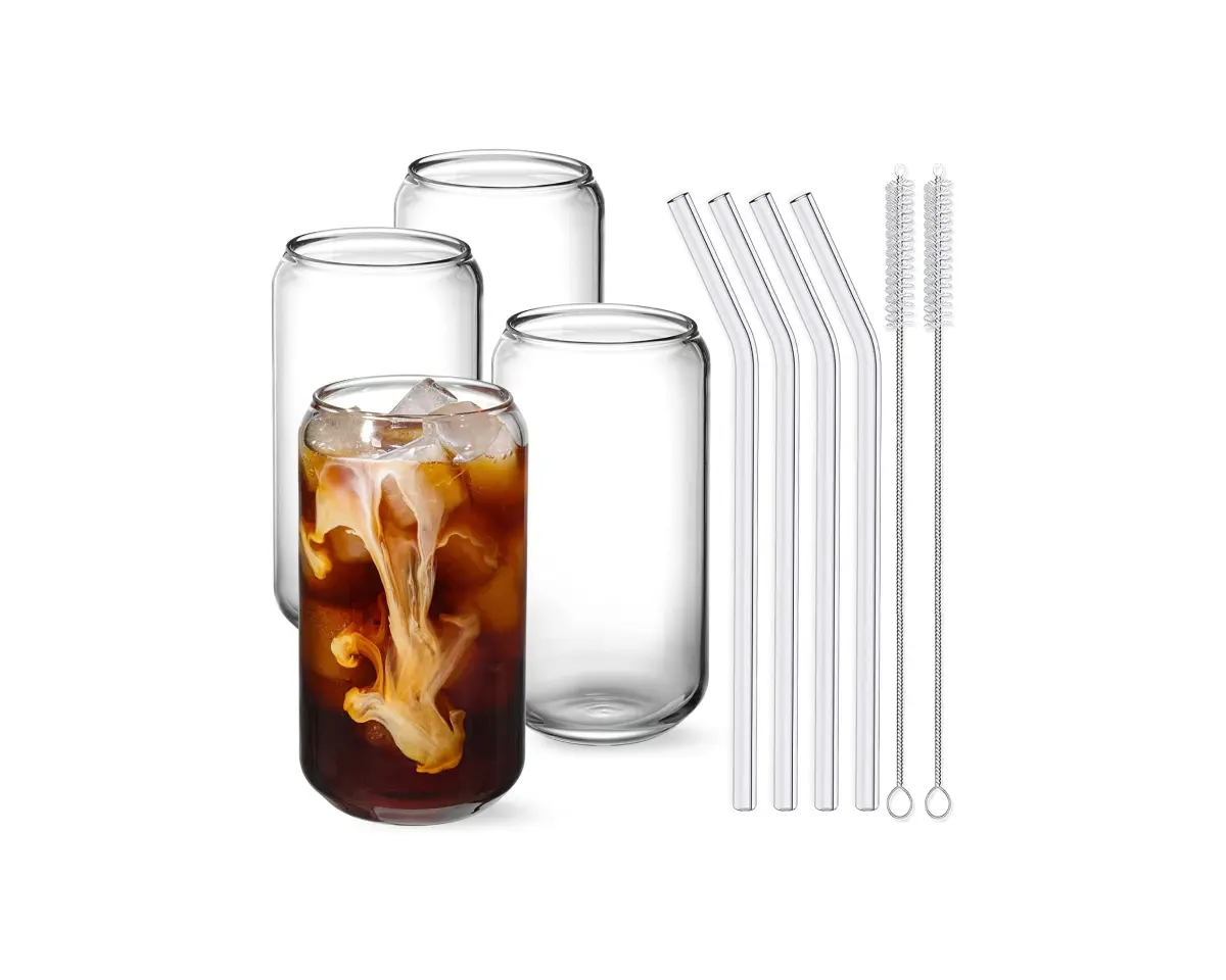 NINU Drinking Glass Cup with Glass Straw