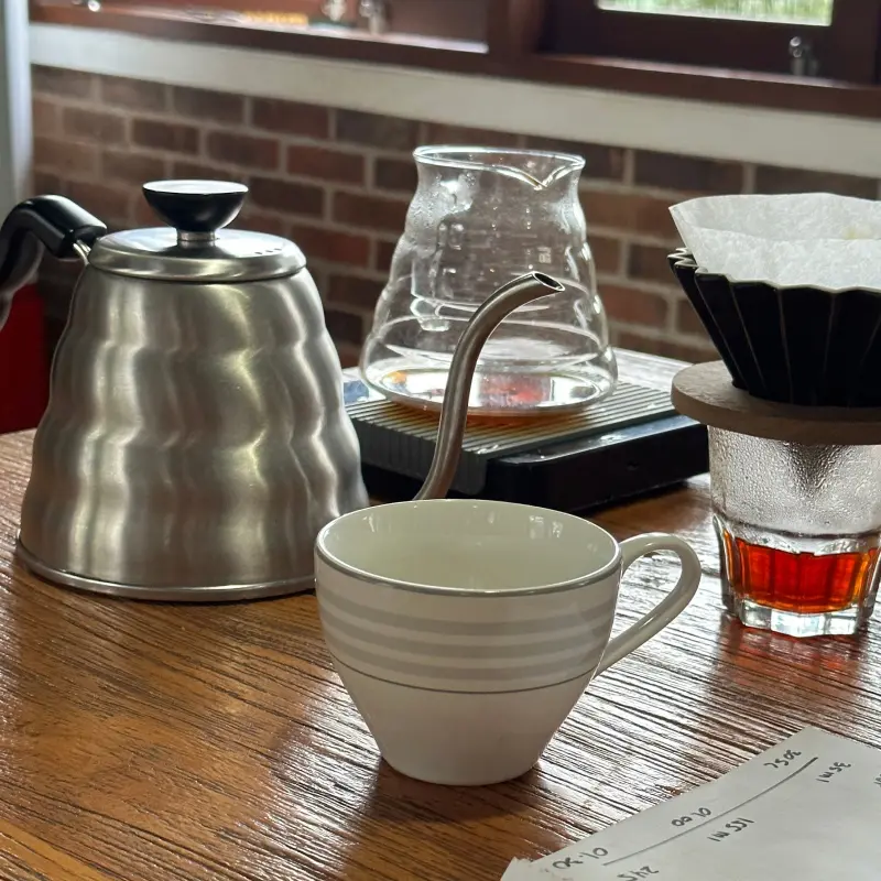kettle and v60 equipments such as a dripper and filters