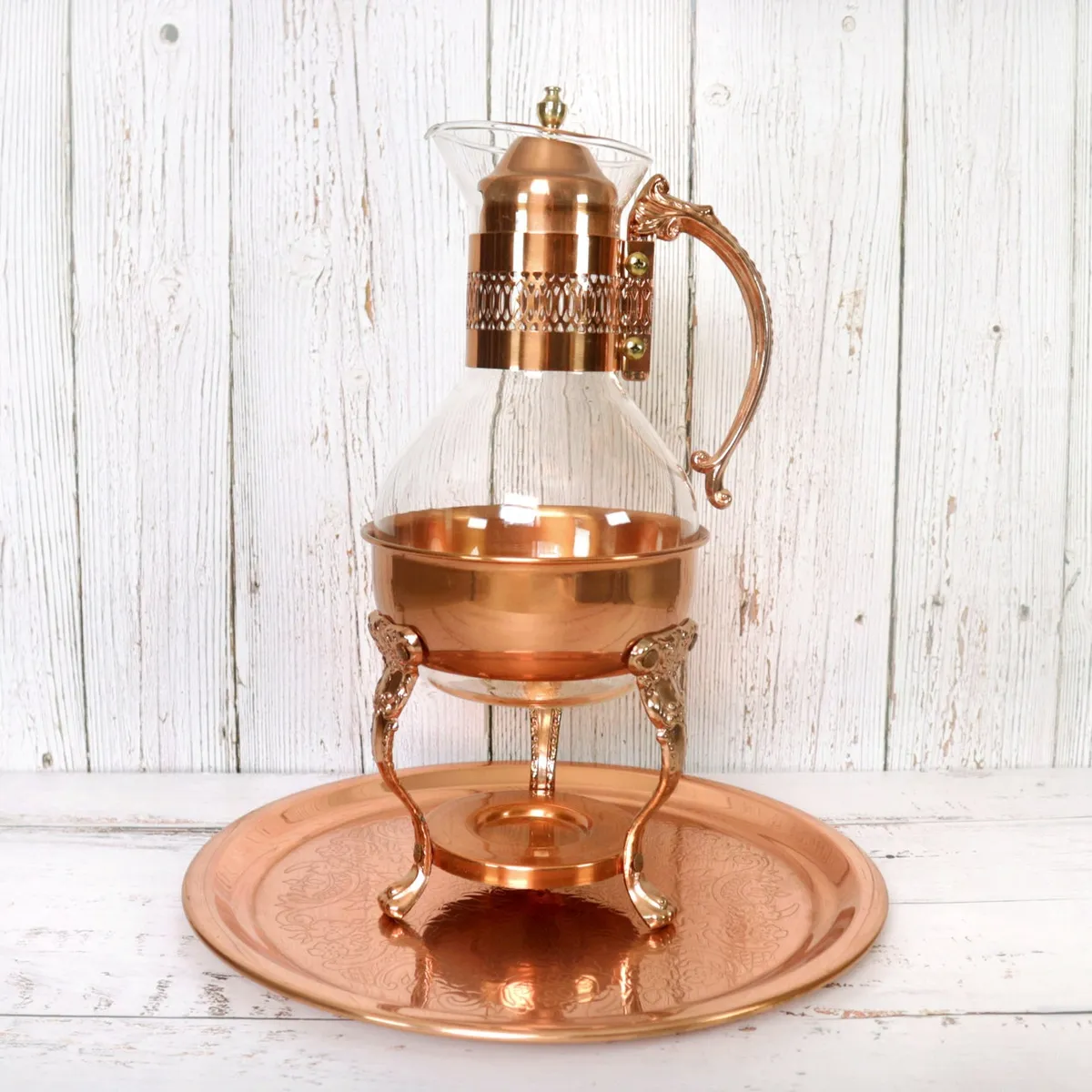 Vintage Copper & Blown Glass Coffee Carafe