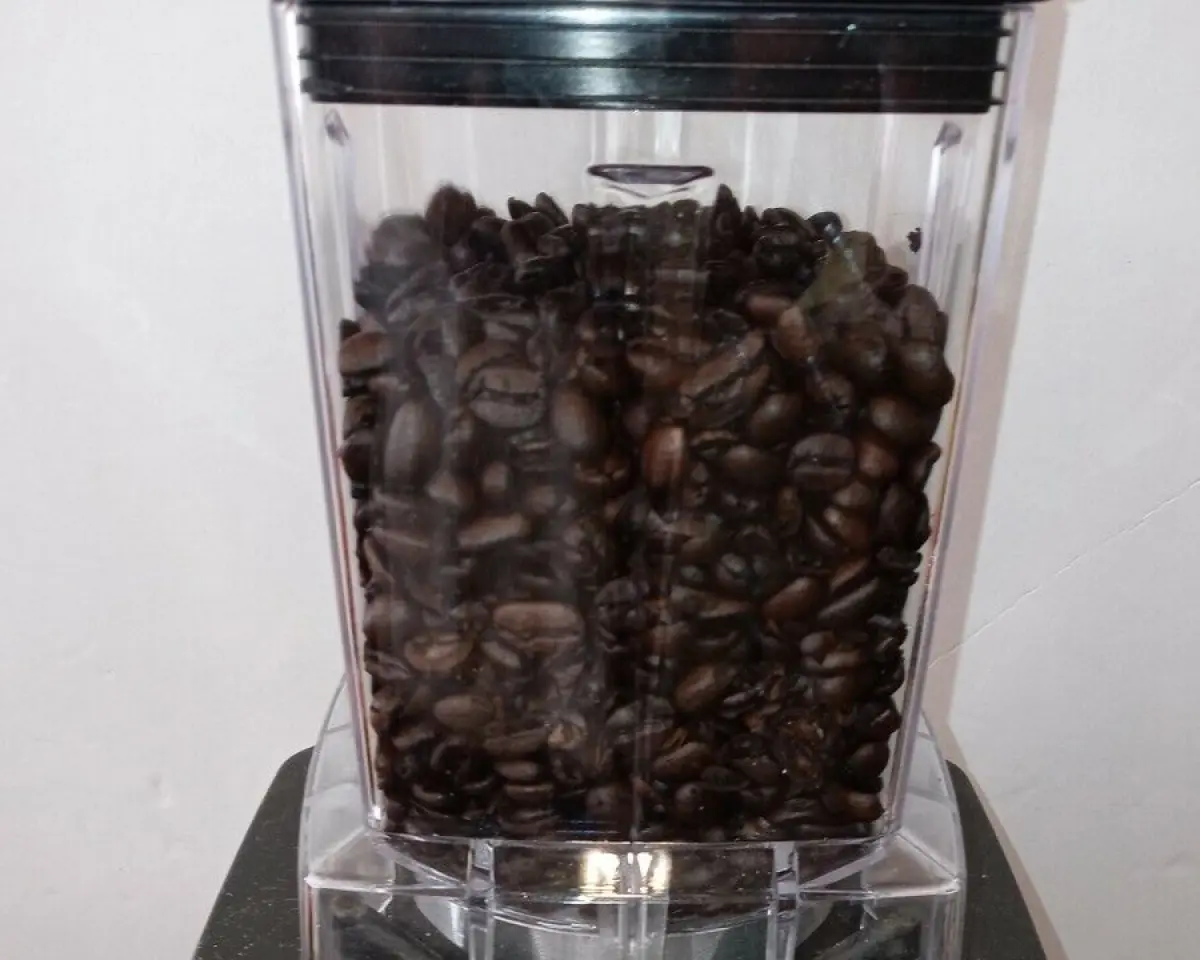 Vitamix grinder filled with coffee beans